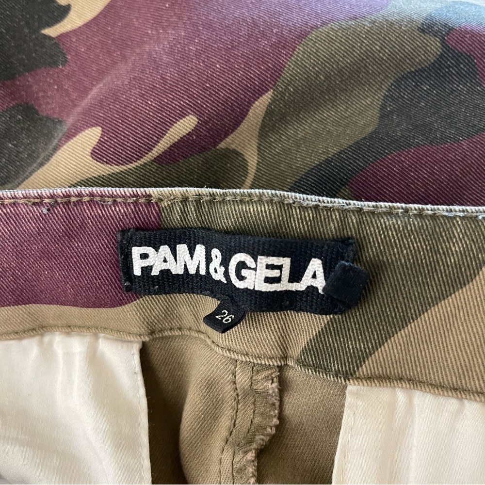 Pam & Gela Burgundy Camo Cargo Elastic Hem Cropped Pants Women's Size 26 - Picture 5 of 10